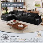 136" Cloud Modular Sectional Couch with L-Shaped Chaise,Corduroy Boneless Sofa,Memory Foam Couches in a Box with Deep Seat for Living Room,No Assembly Required (Black,Left-Facing Chaise)
