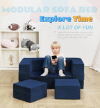 Elftopia Modular Kids Sofa,Toddler Couch Foam Armchair for Kids, Children Convertible Plush Sofa Play Set,Fold Out SofaBed(Navy)