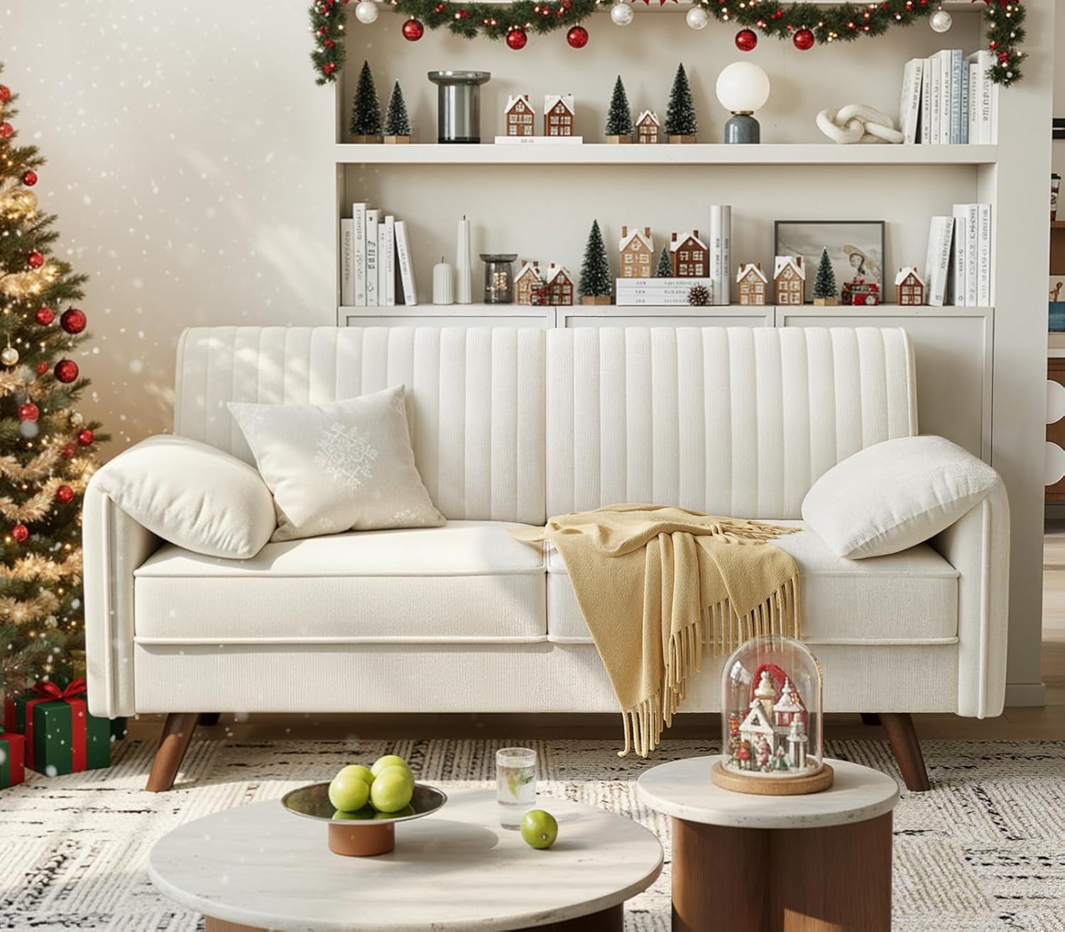 ONBRILL 64.5" Loveseat Sofa, Chenille Loveseat Couch for Living Room, 23.2" Deep Seat Love Seat with Padded Arms, Comfy Modern Small Couches for Bedroom, Small Spaces, Dorms, Office, Beige