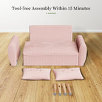 Vongrasig 47" Small Modern Loveseat Sofa, Mid Century Soft Corduroy Fabric 2-Seat Sofa Couch Tufted Love Seat with Back Cushions and Tapered Legs for Living Room, Bedroom and Small Space (Pink)
