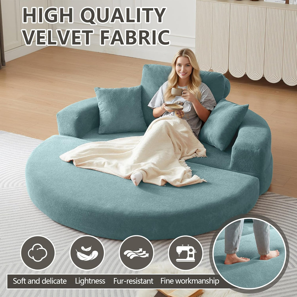 71" Boneless Couch Sofa Bed Oversized Round Couch 2-in-1 Foldable Floor Loveseat Sofa for Living Room and Apartment No Assembly (Sky Blue, 71")