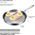 Pure Titanium Hammered Frying Pan with Lid, 10.2 Inch Skillet, No Coating Safe Cookware, Even Heat & Scratch Resistant for Steak, Eggs & Healthy Cooking