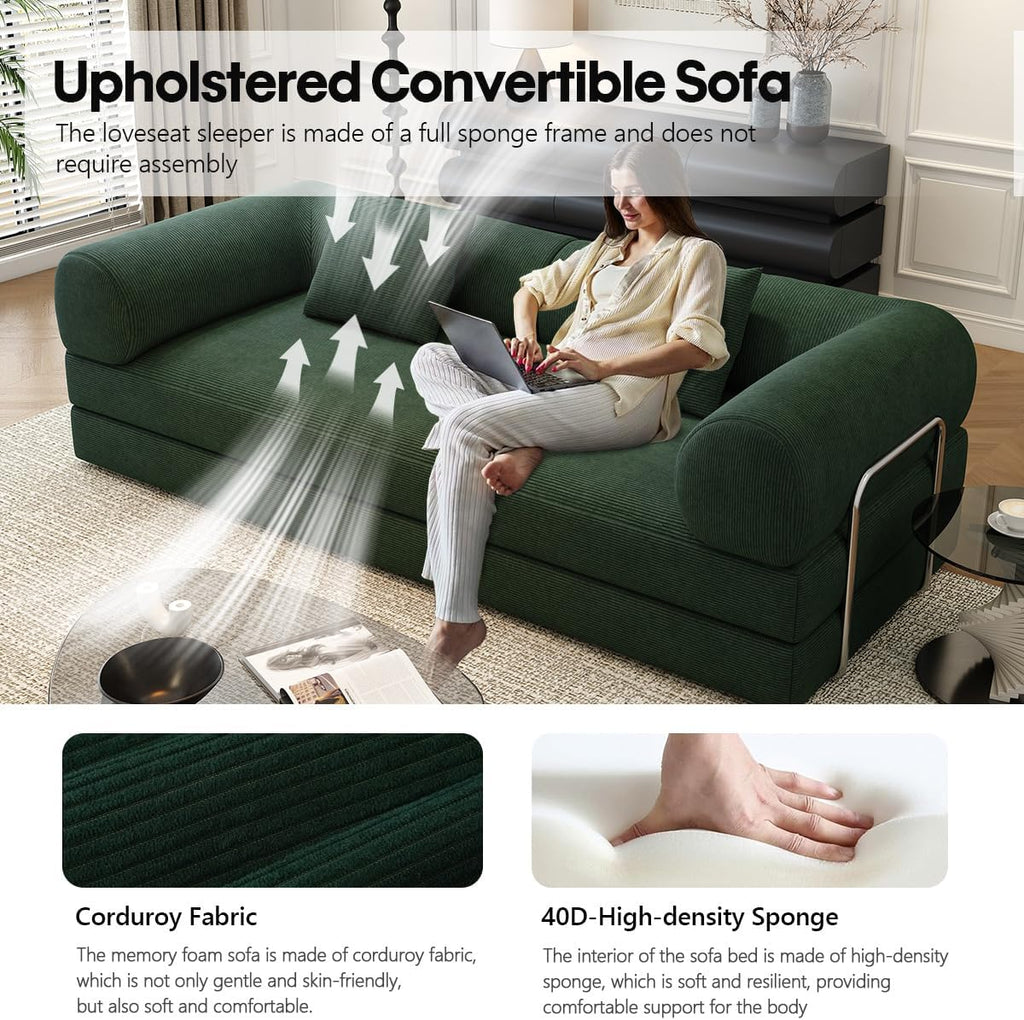 78.8" Modular Sofa Bed - 4-in-1 Convertible Design with Corduroy Fabric and High Density Sponge, Removable Cover and Fixed Frame