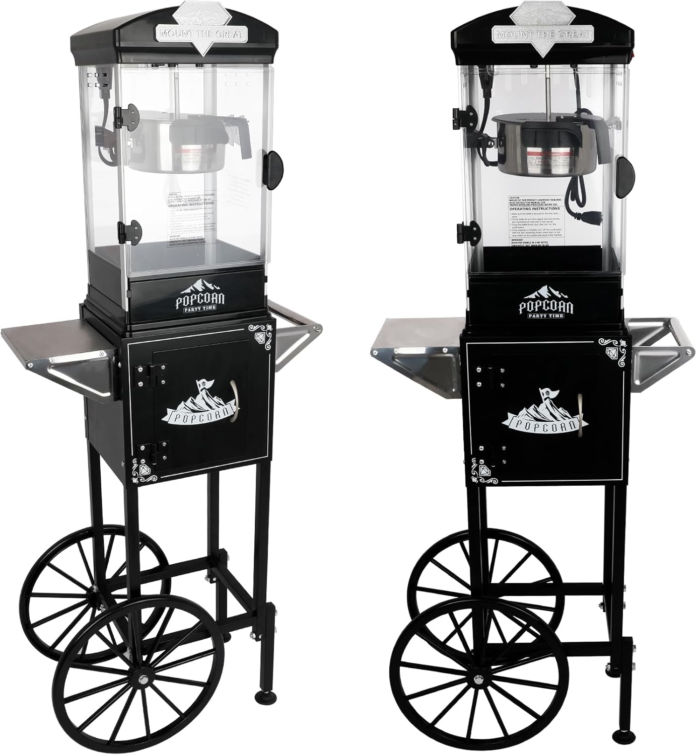 Popcorn Maker Machine - Professional Cart With 10 Oz Kettle Makes Up to 60 Cups, Stainless Steel Vintage Commercial Popcorn Machine Movie Theater Style (Black)