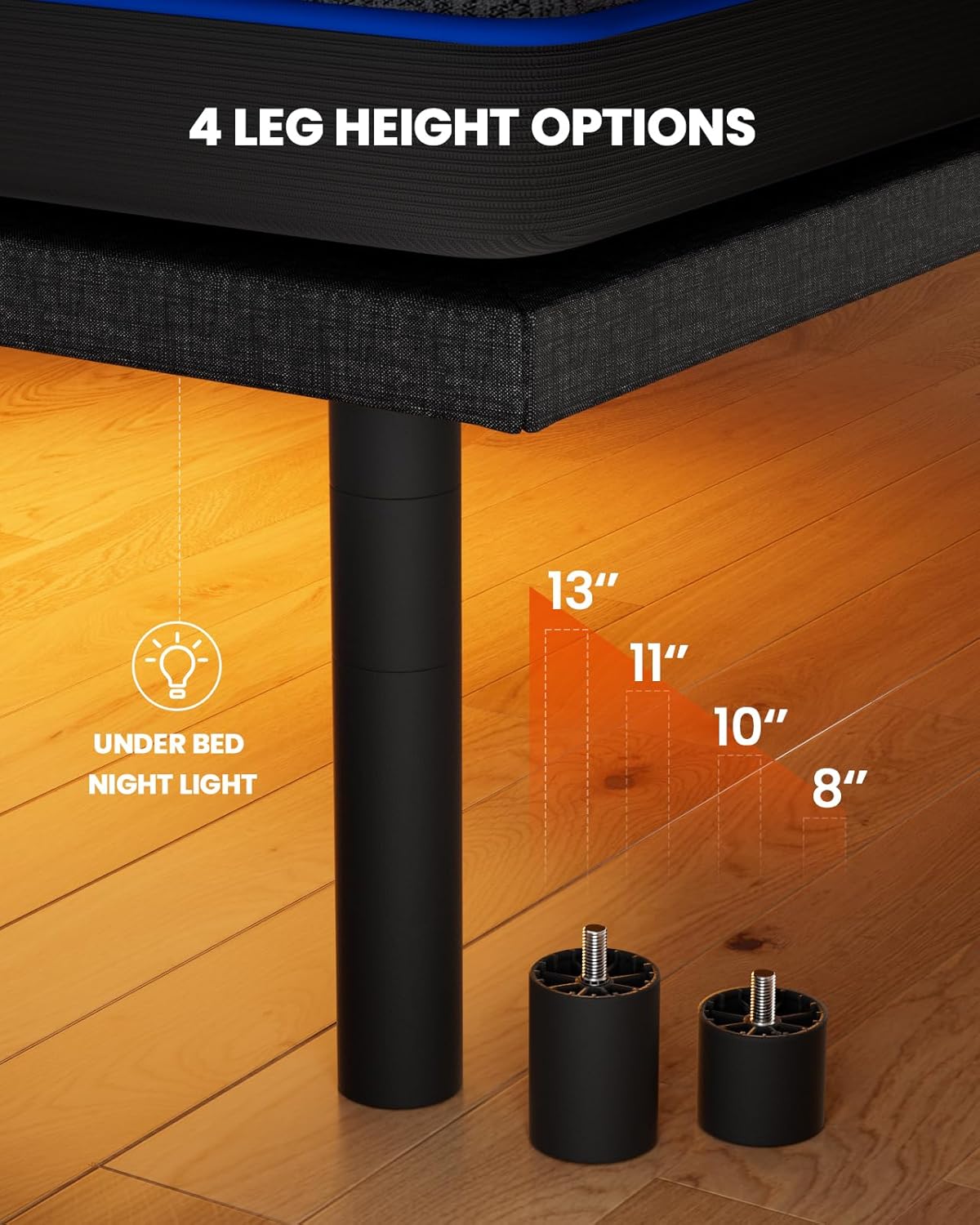 Amada Twin XL Adjustable Bed Frame and 14 Inch Cooling Gel Memory Foam Mattress Set, Head & Foot Incline, Wireless Remote, USB Ports, LED Night Light, Medium Firm Support