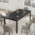 Garvee 79 in Dining Table for 6, Farmhouse Wooden Kitchen Tables for Family, Rectangular Industrial Style Dining Room Table with Sturdy Metal Frame, Long Desk for Restaurant, Kitchen, Office,Black
