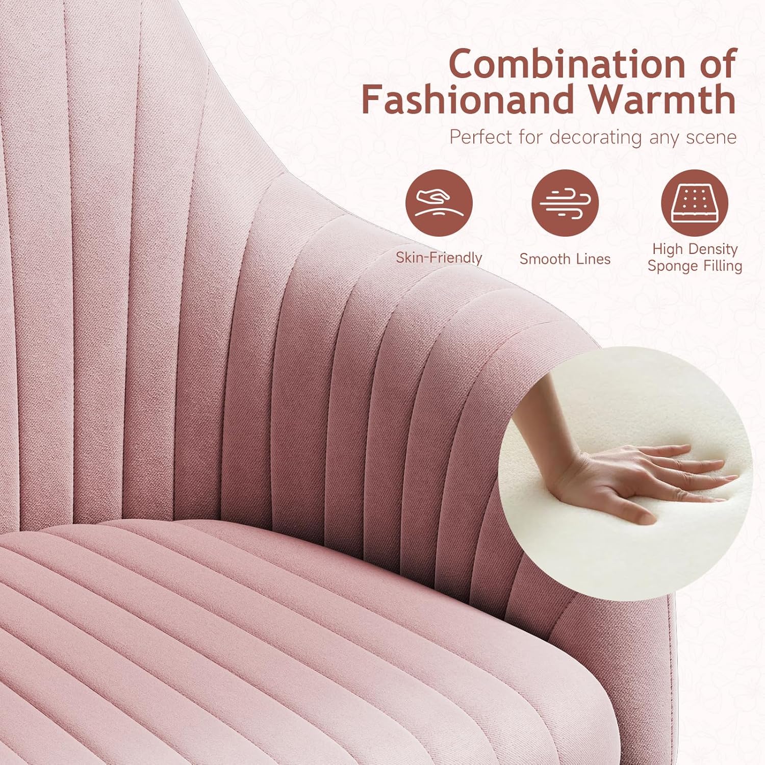 Warmiehomy Office Chair, Velvet Desk Chair for Home Office, Cozy Vanity Chair, Girl Cute Makeup Chair with Arm Rest for Bedroom Dressing Room (Blush Pink)
