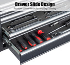 Metal Tool Box, 5-Layer Drawers & Top Storage Tray Tool Box with Lock Safety and Handle, 24" Portable Tool Chest Cabinet for Garage, Warehouse, Home, Black