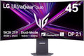 LG 45GX950A-B 45-inch Ultragear 5K2K WUHD (5120 x 2160) OLED Curved Gaming Monitor  Dual-Mode  165Hz  0.03ms  NVIDIA G-Sync  AMD FreeSync Premium Pro  HDR True Black 400  USB Type-C 90W  DP2.1