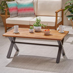 Christopher Knight Home Sanibel Outdoor Acacia Wood Coffee Table, Teak Finish / Rustic Metal,Black and Brown
