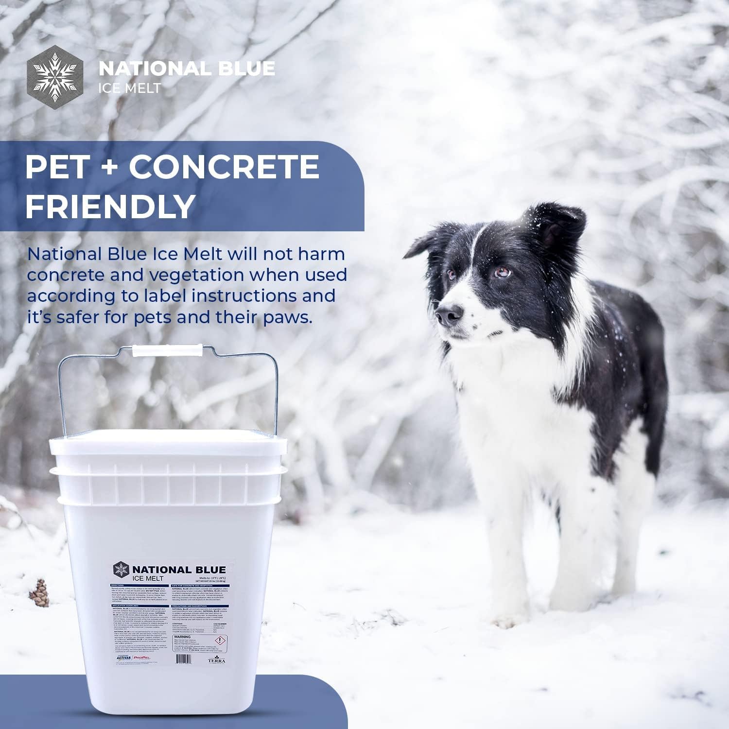 National Blue Ice Melt and Snow Salt 50lb Bucket - Fast Acting Ice Melter - Pet  Plant and Concrete Friendly  Environmentally Safe - Free of Magnesium Chloride - Melts to -15°F