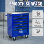 6-Drawer Rolling Tool Chest with Stainless Steel Countertop,Tool Chest with Secure Locking System,Mobile Storage Tool Cabinet with 360°Wheels and Padded Feet,for Home,Garage (Blue)