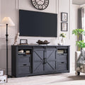 JXQTLINGMU Farmhouse TV Stand for 75+ Inch TV, 32" Tall Entertainment Center w/4 Drawers & Sliding Barn Door, Rustic Media Console w/Storage Shelves, 66" Wood Television Stand for Living Room, Black