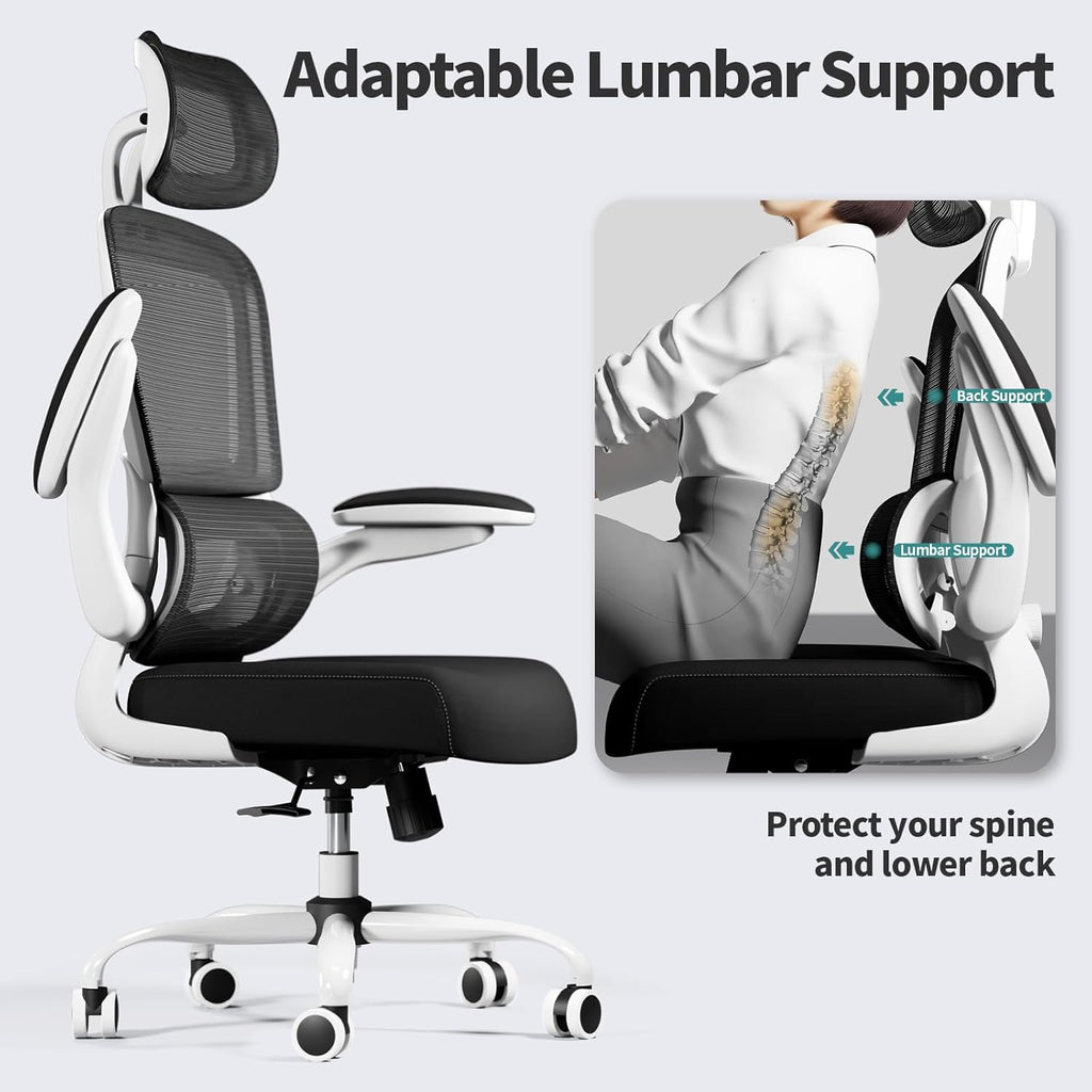 TRALT Office Chair Ergonomic Desk Chair, 330 LBS Home Mesh Office Desk Chairs with Wheels, Comfortable Gaming Chair, High Back Office Chair for Long Hours (Black & White)
