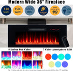 AMERLIFE Fireplace TV Stand with 36" Fireplace, 70" Modern Fireplace Entertainment Center LED Lights, 2 Tier TV Console Cabinet for TVs Up to 80", Ivory White