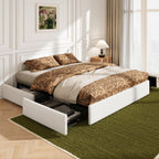 Allewie King Size Bed Frame with 4 Oversized Storage Drawers, Soft Teddy Fabric, Boucle Upholstered Platform Bed, Wooden Slats Support, Noise-Free, No Box Spring Needed, Easy Assembly, White