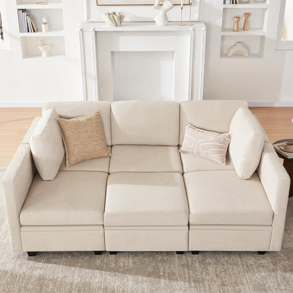 Modular Sectional Sleeper Sofa, Sectional Couch Reversible Sleeper Sofa Bed, 6 Seat Modular Couch with Storage and Chaise, Couches for for Living Room, Beige