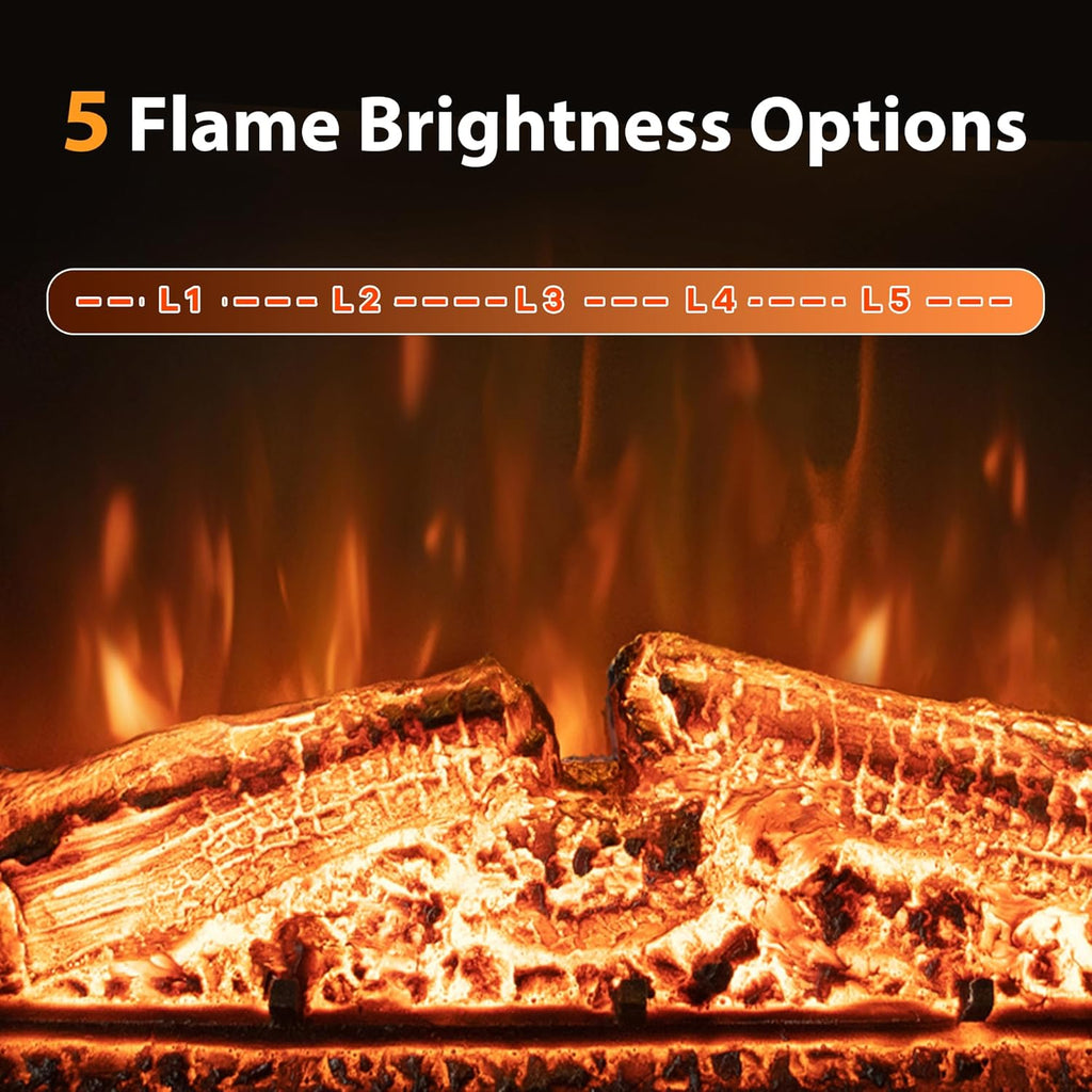 36 inch Electric Fireplace, Wall Fireplace Electric with Remote Control, Realistic Log and Crackling Sound, Overheating Protection and Timer, 750/1500W Black