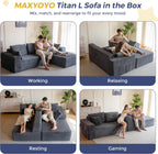 MAXYOYO 104" Modular Sectional Couch with L-Shape Chaise, Modern Boneless Couch for Living Room, Sofa in A Box, Oversized Sofa Sleeper with Deep Seat, No Assembly Required, Dark Grey