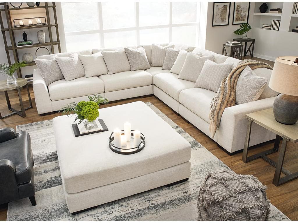 Signature Design by Ashley Lyndeboro Contemporary Oversized Upholstered Accent Ottoman, Beige