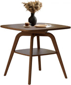 LKTART Small Dinner Table for 2, 29.5" Long Square Solid Wood Dining Table with Solid Wood Frame & Veneer Top, Compact Design with Shelf for Dinner Kitchen, Walnut