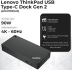 40AY0090US Lenovo Thinkpad Docking Station Dual Monitor - Supports 4K Display  Thinkpad Dock with 90W Adapter  HDMI  DisplayPort  USB C Cables & Cloth - Lenovo Docking Station