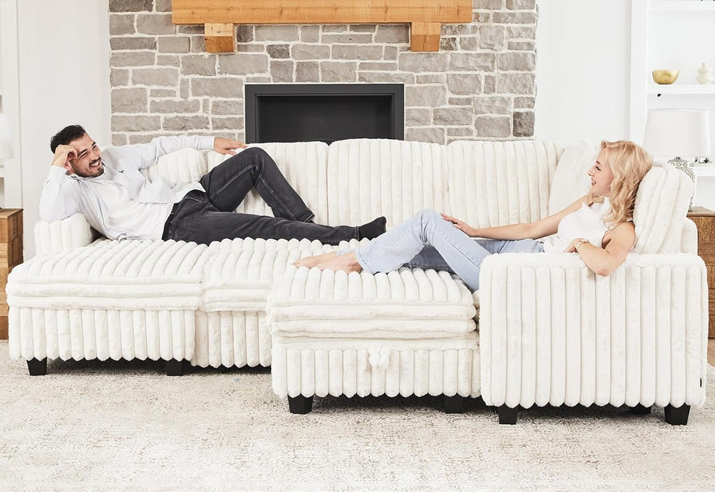 Belffin Oversized Sofa Bed Modular Sectional Sleeper Sofa with Pull Out Bed L Shaped Couch with Storage Chaise Beige Couch