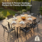 Flamaker Acacia Wood Patio Outdoor Dining Table for 6, Outdoor Table with Umbrella Hole and Metal Legs for Garden, 63’’L x 36’’ W x 30’’ H