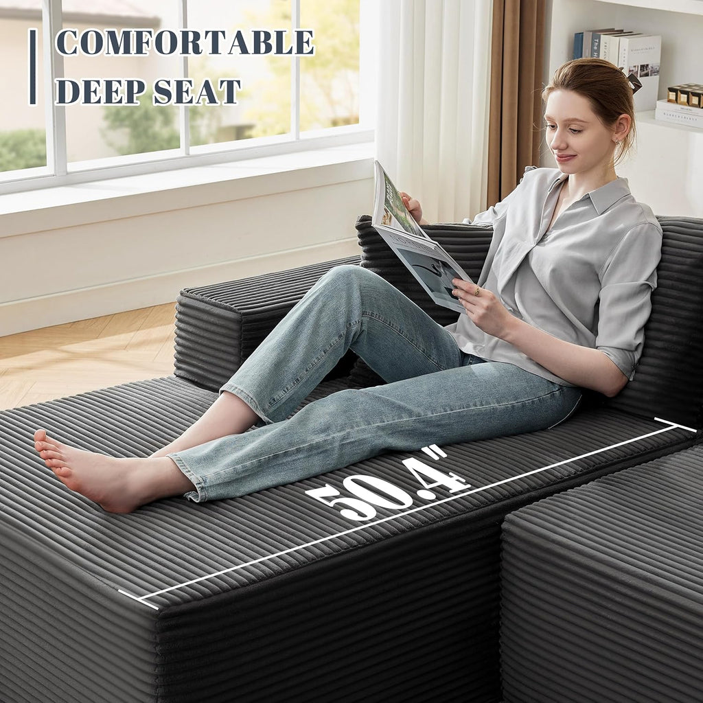 110” Cloud Sectional Couch, Boneless Sofa for Living Room, Modular Sectional Sofa with Deep Seat, Comfy Fluffy Couch with L-Shaped Chaise, No Assembly Required (Left-Facing Chaise, Dark Grey)