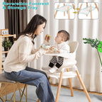 High Chair, 6 in 1 Wooden Convertible High Chairs for Babies and Toddlers, Booster Seat with Double Tray & Reversible Footrest Baby Highchair, 5-Point Harness Baby Feeding Chair, Beige