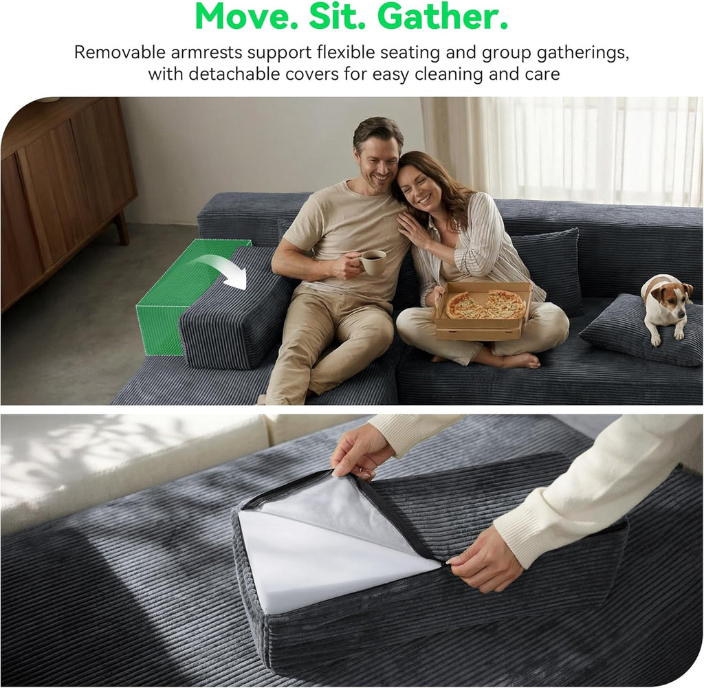 141'' Modular Sectional Sofa, PRO Version U-Shape Boneless Couch, Oversized Deep Seating Cloud Couch, No Assembly, High-Resilience Foam, Soft Corduroy Fabric, for Living Room Apartments Grey | High-Resilience Foam