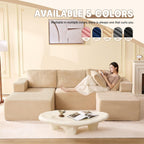 107" Boneless Couch with Deep Seat, Set of Modular Sectional Sofa, Cloud Sectional Couch for Living Room, No Assembly Required, Corduroy, U-Shape 3 Seater Left, Camel