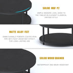 NSdirect Round Coffee Table, 36" Rustic Wooden Surface Top & Sturdy Metal Legs Industrial Sofa Table for Living Room Modern Design Home Furniture with Storage Open Shelf (Black Oak)