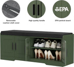Homleke 2-Tier Storage Bench, Shoe Bench with Thickened Padded Seat Cushion, Entryway Bench with 4 Doors, Adjustable Shelf, 13.8" D x 45.3" W x 18.5" H, for Entryway, Living Room, Bedroom, Green