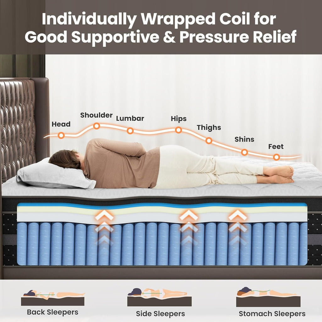 14 Inch Extra Firm King Mattress, Hybrid Mattresses Hotel Collection with Extra Back & Hip Support, Deep Sleep & Zoned Support, Fiberglass-Free and CertiPUR-US Certified, 365-Night Trial