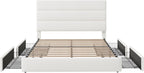 Allewie Modern Queen Size Platform Bed Frame with 4 Storage Drawers and Velvet Upholstered Headboard, Wooden Slats Support, Upholstered Mattress Foundation/No Box Spring Needed/Easy Assembly, White