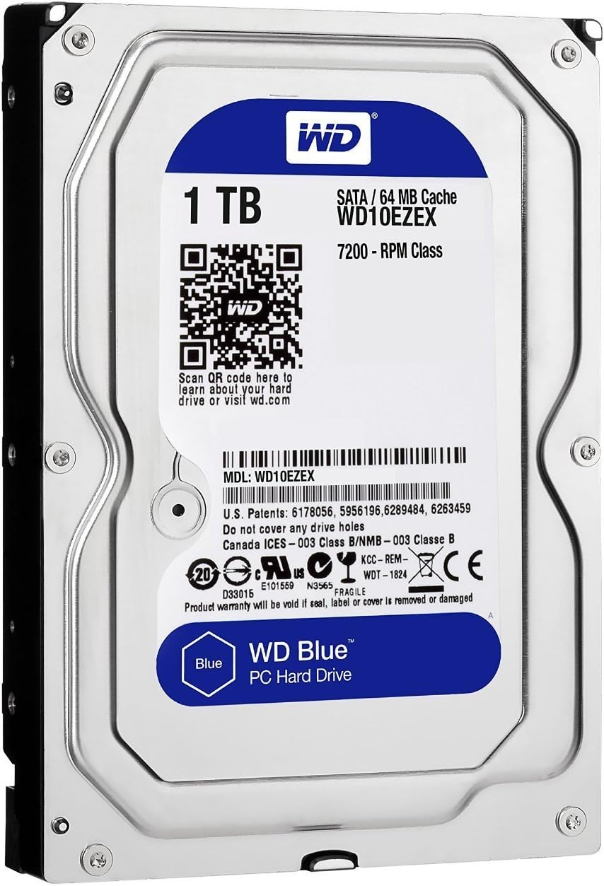 Western Digital(WD) BLUE Deskptop 1TB( 1Terabyte) 3.5"Hard Disk Drive, 5400~7200RPM, SATA3 ( 6.0GB/s), 64MB Cache, IDEAL for PC/Mac/CCTV/NAS/DVR/Raid and SATA Applications, 1YR Warranty (Blue)