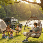 BULEXYARD Foldable Egg Swing Chair Without Stand, 350 Lbs Durable Rattan Wicker Hanging Patio Chair with Padded Cushion, Cozy Basket Hammock Seat for Indoor Outdoor Bedroom Balcony Tree, Brown Tan