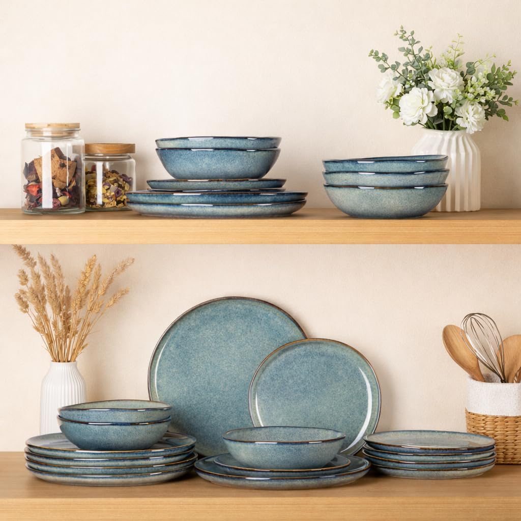 AmorArc Ceramic Dinnerware Sets,Handmade Reactive Glaze Stoneware Plates and Bowls Sets,Highly Scratch Resistant | Dishwasher & Microwave Safe Dishes Set,Service for 8 (24pc)
