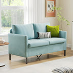 TYBOATLE 51" W Linen Fabric Upholstered Modern Loveseat Sofa Couch for Living Room, Love Seats 2-Seater Furniture w/Iron Legs for Compact Space, Apartment, Bedroom, Dorm, Office, Aqua Blue