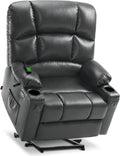 MCombo Oversized Dual Motor Power Lift Recliner Chair Sofa with Massage and Heat for Big Elderly People, Infinite Position, USB Ports, Faux Leather R7688 (Dark Grey, Large-Oversize)
