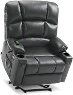 MCombo Oversized Dual Motor Power Lift Recliner Chair Sofa with Massage and Heat for Big Elderly People, Infinite Position, USB Ports, Faux Leather R7688 (Dark Grey, Large-Oversize)