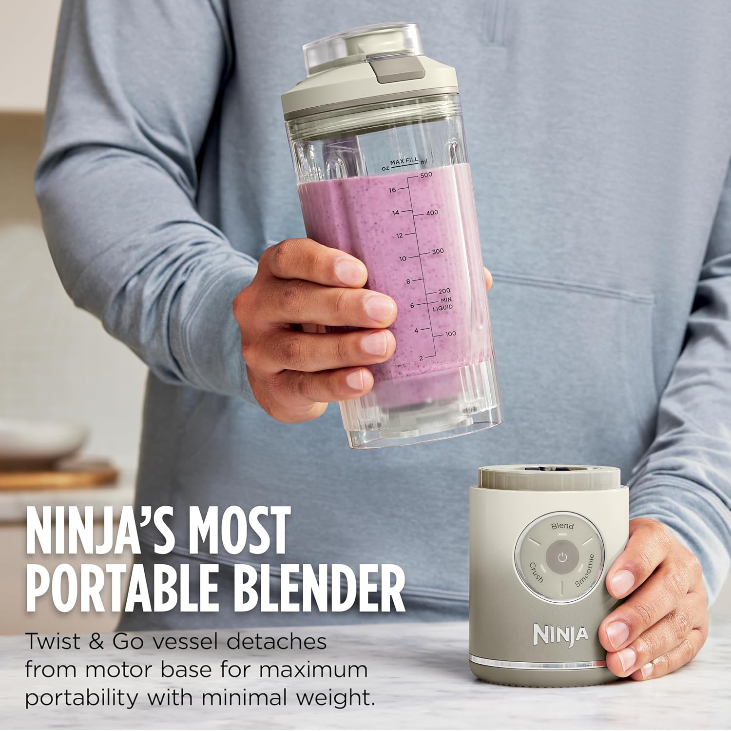 Ninja Blast Max, Portable Blender + Twist & Go, Personal Smoothie, Blend, Ice Crush, 3 Programs, Cordless, 22oz removable Vessel, Dishwasher Safe, Leakproof, Sea Glass, BC251MT