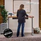 UPLIFTDESK V3 2-Leg White Laminate Wood Standing Desk – Adjustable Height, Advanced 1-Touch Memory Keypad, Under Desk Cable Management, Wire Grommets & Rocker Board (Black C-Frame, 48 x 30 inch)