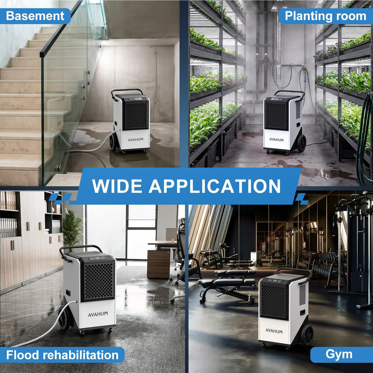 250 Pint Commercial Dehumidifier, Industrial Dehumidifier for 8,000 Sq.Ft Basement Warehouse Construction, Large Heavy Duty Commercial Grade Dehumidifiers with Drain Hose, Auto Defrost, Auto Restart