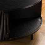 Round Coffee Table, 31.5" Fluted Center Table with Storage, Lift-Top Coffee Table with Adjustable Footpads, Sliding Door, Mid-Century Modern Center Table for Living Room, Small Space (Black)