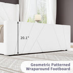 BarnFurin Queen Size Bed Frame, Velvet Upholstered Platform Bed with Geometric Tufted Headboard & Footboard, Wingback Design, Mattress Foundation with Wooden Slats, Cream White
