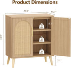 Keehusux Rattan Buffet Cabinet with Storage, Boho Buffet Table with Adjustable Shelf and Solid Wood Legs, Accent Sideboard with Doors, Floor Cabinet for Kitchen, Dining Room and Living Room, Natural