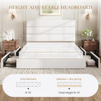 SHA CERLIN Queen Size Platform Bed Frame with 4 Storage Drawers, Velvet Upholstered Headboard, Mattress Foundation with Wooden Slats Support, No Box Spring Needed, Easy Assembly, White