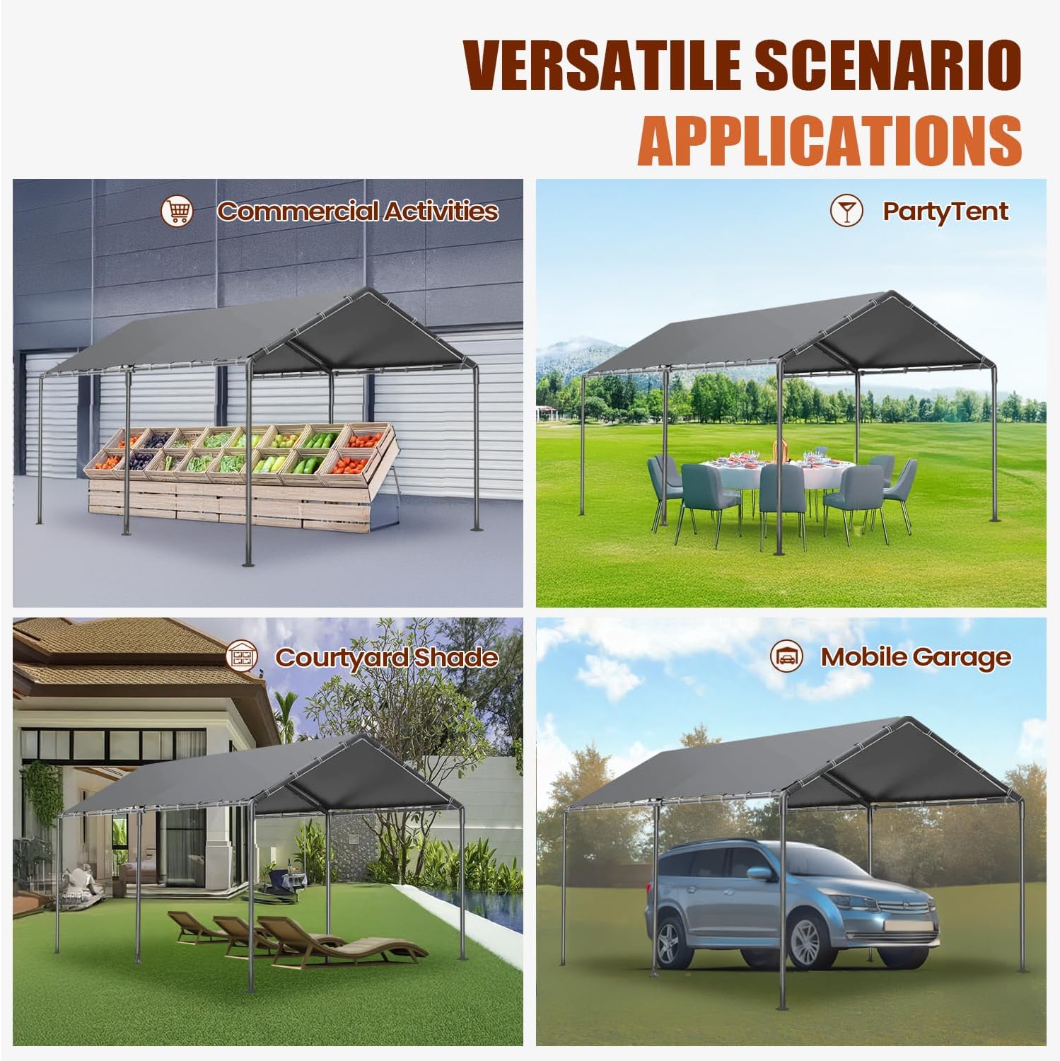 Morngardo Carport 10x20ft Heavy Duty Car Canopy, Portable Garage, Outdoor Cars Shelter Storage Shed, All-Season Cars Tent Car Port (Grey)